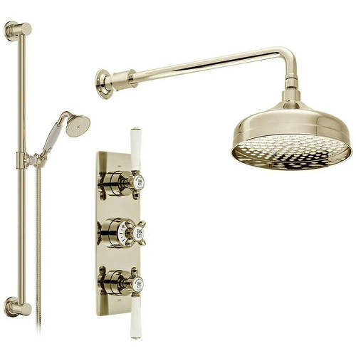 Additional image for Thermostatic Shower Valve With Slide Rail Kit & Fixed Head (Bright Nickel).