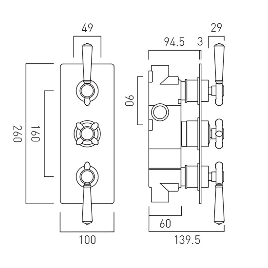 Additional image for Thermostatic Shower Valve With 2 Outlets (Brushed Brass).