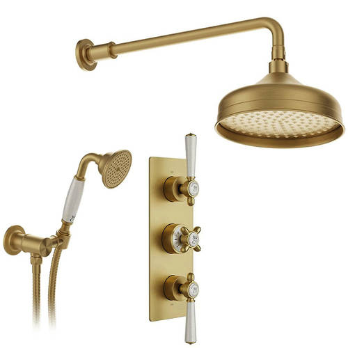 Additional image for Thermostatic Shower Valve With Fixed Head & Mini Shower Kit (Brushed Brass).