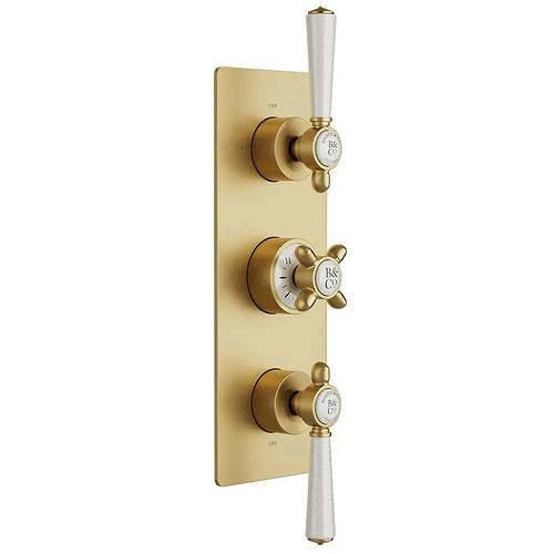Additional image for Thermostatic Shower Valve With Fixed Head & Mini Shower Kit (Brushed Brass).