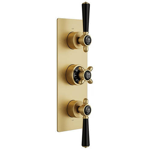 Additional image for Thermostatic Shower Valve With Slide Rail Kit, Head & Bath Spout (Brushed Brass).