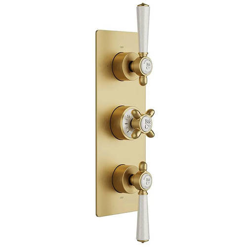 Additional image for Thermostatic Shower Valve With Slide Rail Kit, Head & Bath Spout (Brushed Brass).