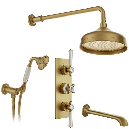 Additional image for Thermostatic Shower Valve With Mini Kit, Head & Bath Spout (Brushed Brass).