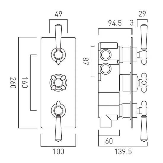 Additional image for Thermostatic Shower Valve With 3 Outlets (Chrome).