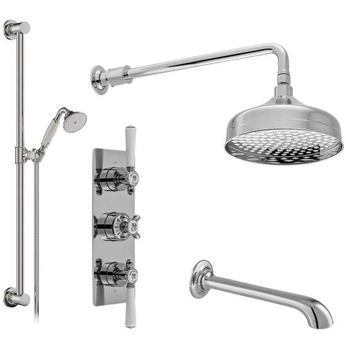 Additional image for Thermostatic Shower Valve With Slide Rail Kit, Head & Bath Spout (Chrome).