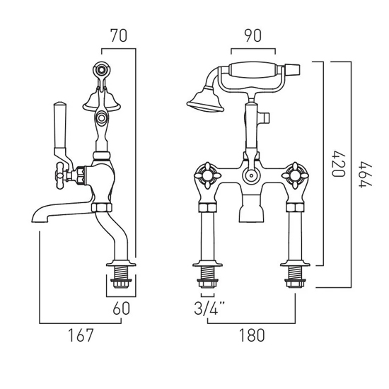 Additional image for Bath Shower Mixer Tap With Crosshead Handles (Bright Nickel).