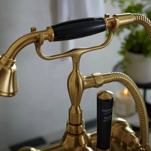 Additional image for Freestanding Bath Shower Mixer Tap With Crosshead Handles (Brushed Brass).