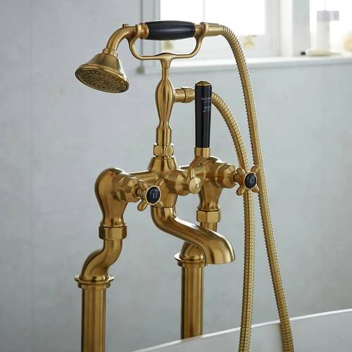 Additional image for Freestanding Bath Shower Mixer Tap With Crosshead Handles (Brushed Brass).