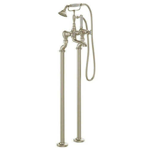 Additional image for Freestanding Bath Shower Mixer Tap With Crosshead Handles (Brushed Nickel).
