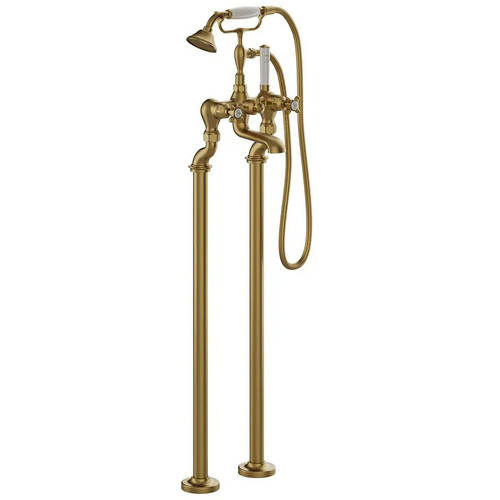 Additional image for Freestanding Bath Shower Mixer Tap With Crosshead Handles (Brushed Brass).