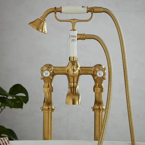 Additional image for Freestanding Bath Shower Mixer Tap With Crosshead Handles (Brushed Brass).