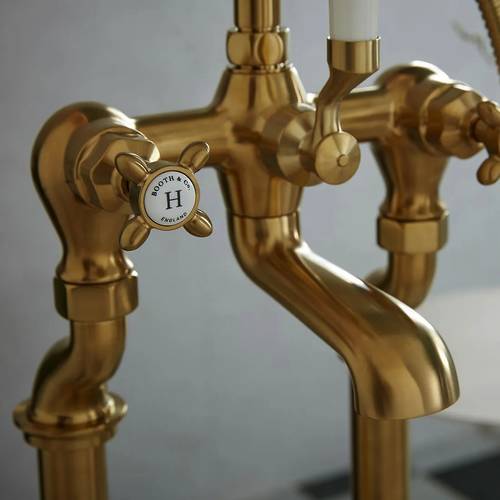 Additional image for Freestanding Bath Shower Mixer Tap With Crosshead Handles (Brushed Brass).