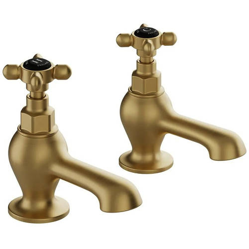 Additional image for Bath Taps With Crosshead Handles (Brushed Brass, Pair).