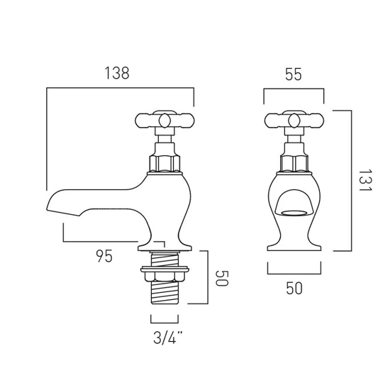 Additional image for Bath Taps With Crosshead Handles (Bright Nickel, Pair).