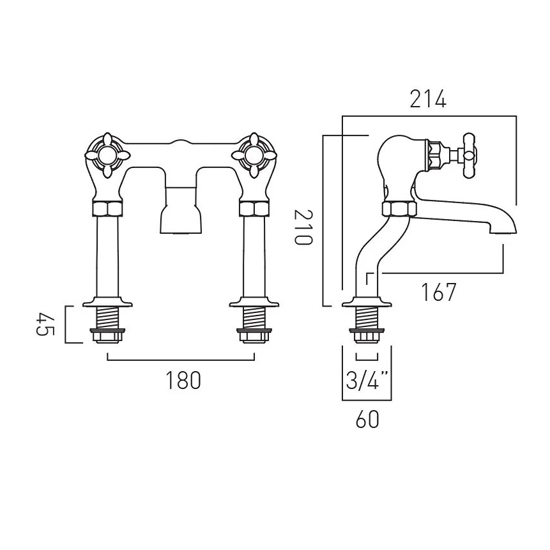 Additional image for Bath Filler Tap With Crosshead Handles (Chrome).