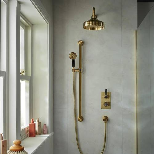 Additional image for Thermostatic Shower Valve With 2 Outlets (Brushed Brass).