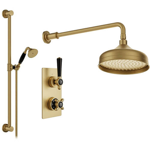 Additional image for Thermostatic Shower Valve With Slide Rail Kit & Fixed Head (Brushed Brass).