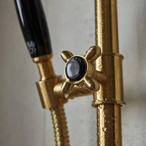 Additional image for Thermostatic Shower Valve With Slide Rail Kit & Fixed Head (Brushed Brass).