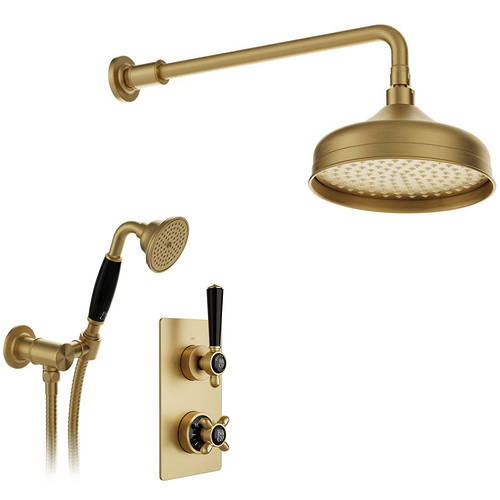 Additional image for Thermostatic Shower Valve With Mini Kit & Fixed Head (Brushed Brass).