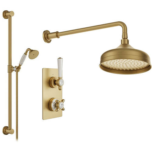Additional image for Thermostatic Shower Valve With Slide Rail Kit & Fixed Head (Brushed Brass).