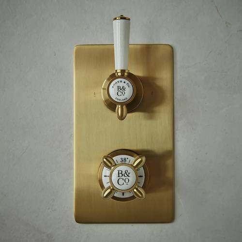 Additional image for Thermostatic Shower Valve With Mini Kit & Fixed Head (Brushed Brass).