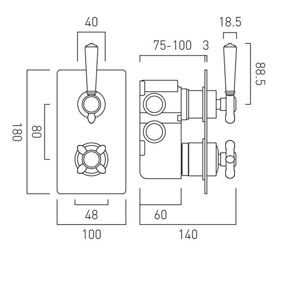 Additional image for Thermostatic Shower Valve With 2 Outlets (Chrome).