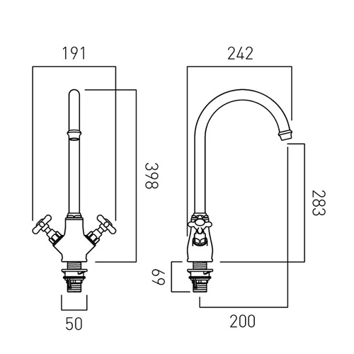 Additional image for Kitchen Mixer Tap With Crosshead Handles (Bright Nickel).
