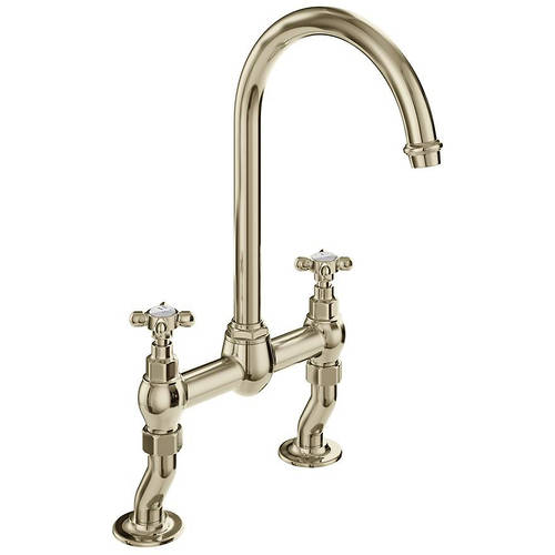 Additional image for Bridge Kitchen Mixer Tap With Crosshead Handles (Bright Nickel).