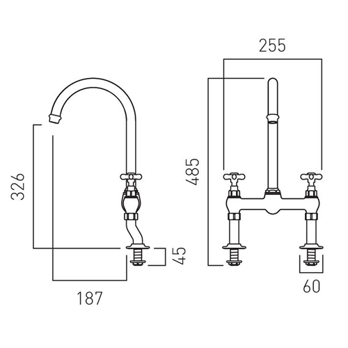 Additional image for Bridge Kitchen Mixer Tap With Crosshead Handles (Chrome).