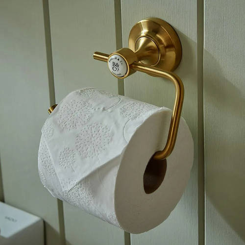 Additional image for Traditional Toilet Roll Holder (Brushed Brass & White).