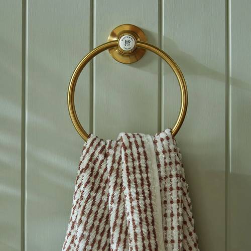 Additional image for Traditional Towel Ring (Brushed Brass & White).