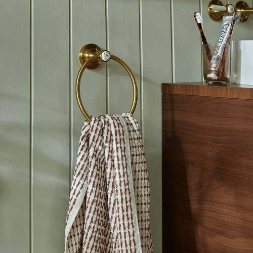 Additional image for Traditional Towel Ring (Brushed Brass & White).