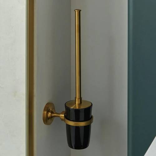 Additional image for Traditional Toilet Brush & Holder (Brushed Brass & Black).