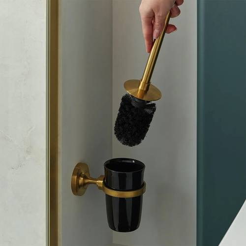 Additional image for Traditional Toilet Brush & Holder (Brushed Brass & Black).