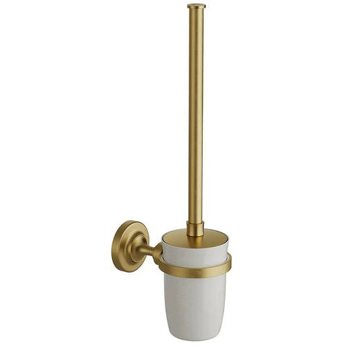 Additional image for Traditional Toilet Brush & Holder (Brushed Brass & White).
