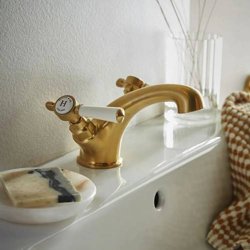 Additional image for Mono Basin Mixer Tap With Pop Up Waste & Lever Handles (Brushed Brass).