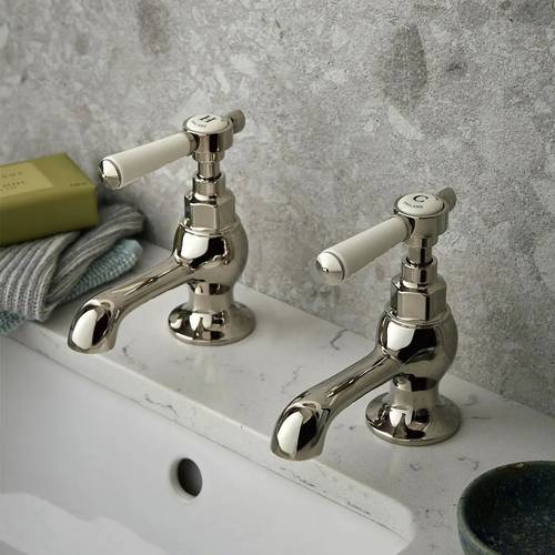 Additional image for Basin Taps With Lever Handles (Bright Nickel, Pair).