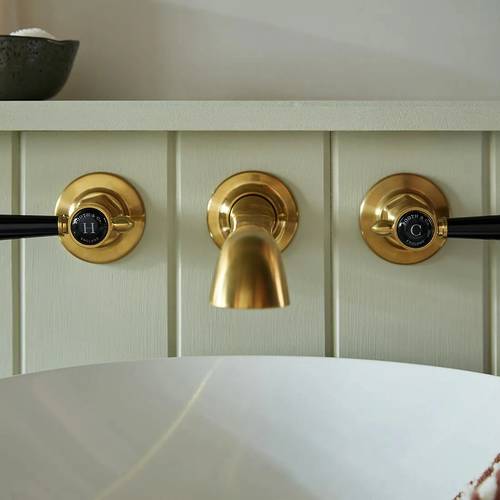 Additional image for Wall-Mounted Basin Mixer Tap With Lever Handles (Brushed Brass, 3TH).