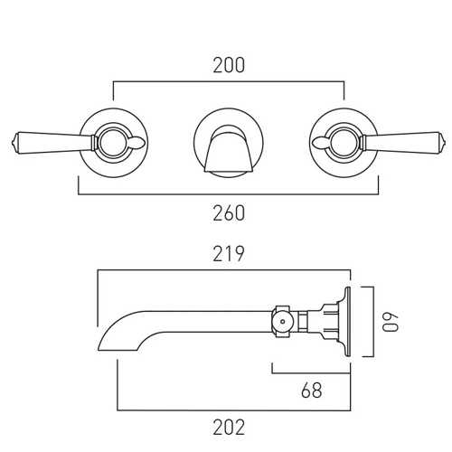 Additional image for Wall-Mounted Basin Mixer Tap With Lever Handles (Brushed Brass, 3TH).