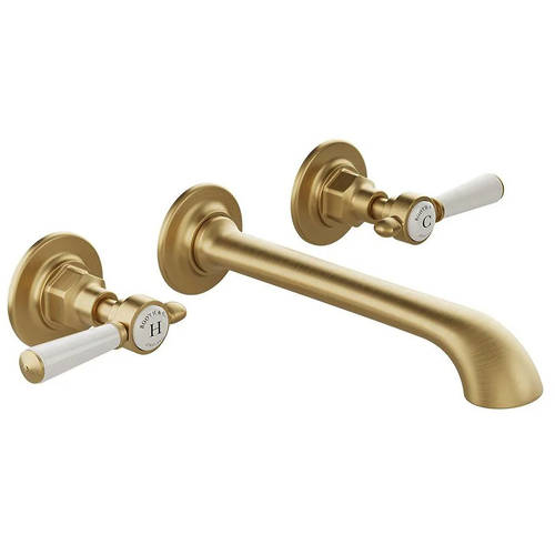 Additional image for Wall-Mounted Basin Mixer Tap With Lever Handles (Brushed Brass, 3TH).