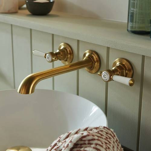 Additional image for Wall-Mounted Basin Mixer Tap With Lever Handles (Brushed Brass, 3TH).