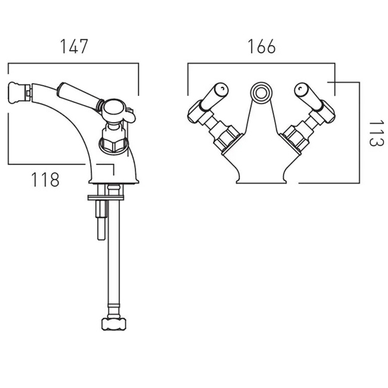 Additional image for Mono Bidet Mixer Tap With Pop Up Waste & Lever Handles (Brushed Brass).