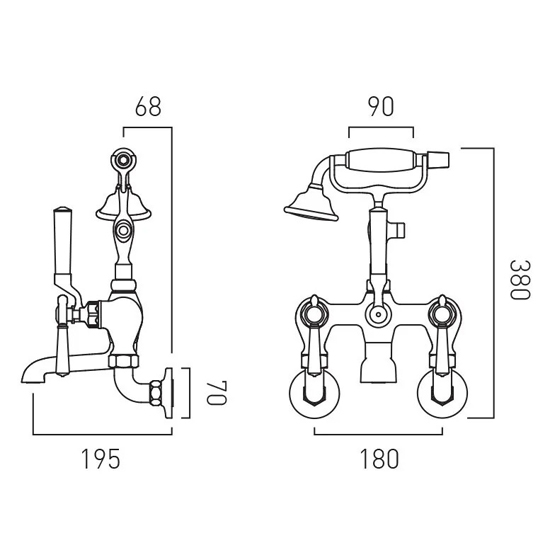 Additional image for Wall-Mounted Bath Shower Mixer Tap With Lever Handles (Bright Nickel).