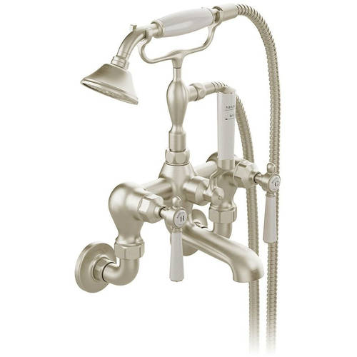 Additional image for Wall-Mounted Bath Shower Mixer Tap With Lever Handles (Brushed Nickel).