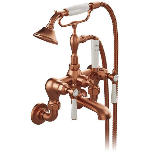 Additional image for Wall-Mounted Bath Shower Mixer Tap With Lever Handles (Brushed Bronze).