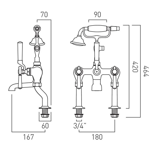 Additional image for Bath Shower Mixer Tap With Lever Handles (Chrome).