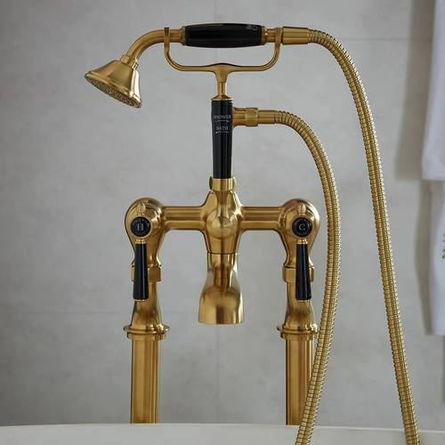 Additional image for Freestanding Bath Shower Mixer Tap With Lever Handles (Brushed Brass).