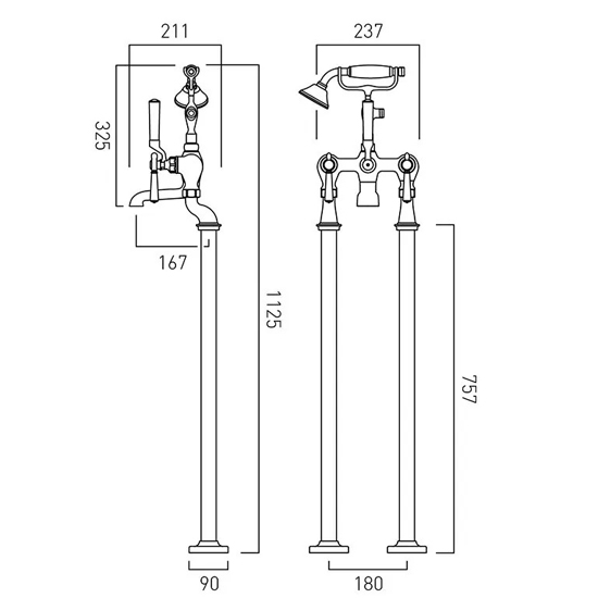 Additional image for Freestanding Bath Shower Mixer Tap With Lever Handles (Bright Nickel).