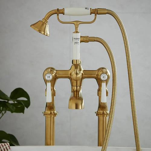 Additional image for Freestanding Bath Shower Mixer Tap With Lever Handles (Brushed Brass).