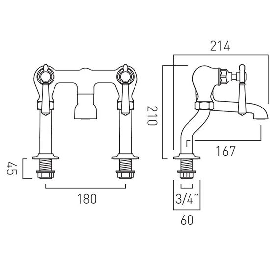 Additional image for Bath Filler Tap With Lever Handles (Bright Nickel).
